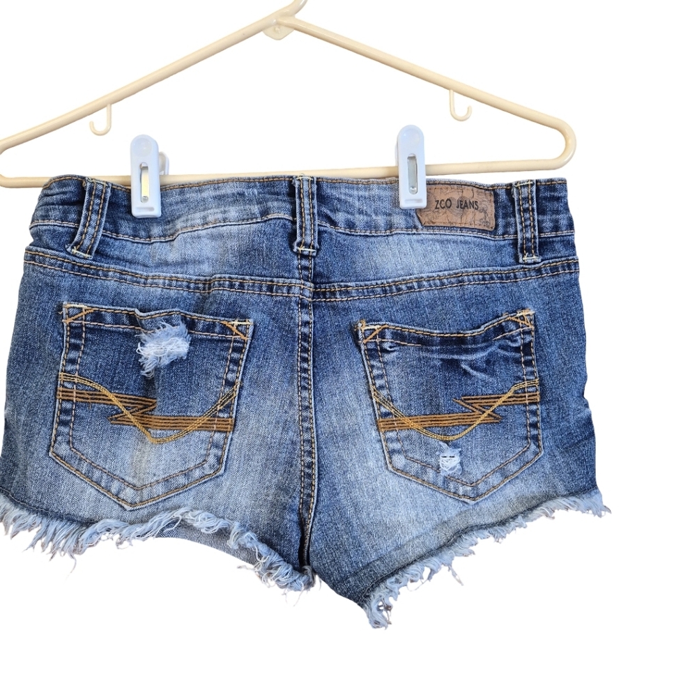 Zco Floral Embroidered Blue Denim Shorts